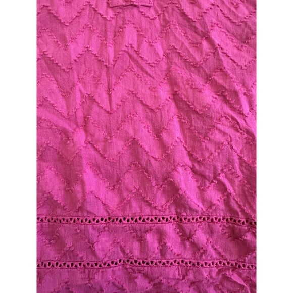 Trina Turk Pink Boho Blouse Textured Chevron Eyelet Beachy Coverup Top Resort L - Picture 7 of 7